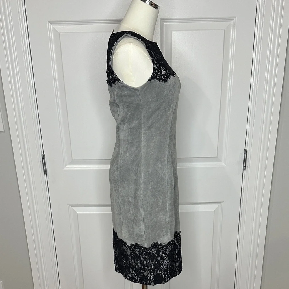 Calvin Klein Grey Faux Suede Lace Sleeveless Sheath Fitted Midi Dress Size 4